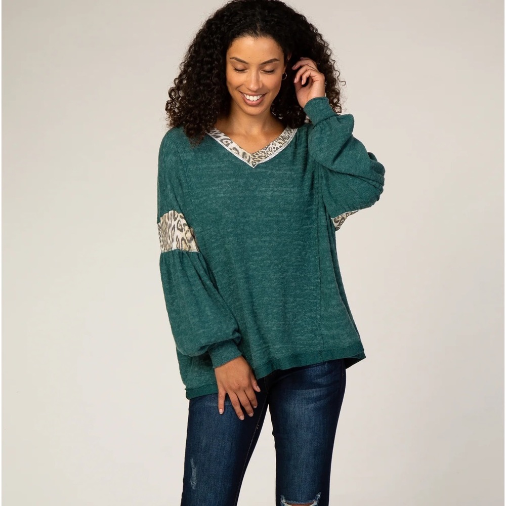 PinkBlush Forest Green Animal Colorblock Blouse